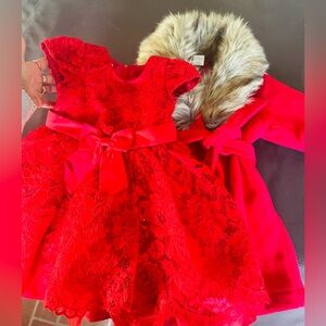 Starting Out Red and Cream Faux Fur Coat and Bonnie's Baby Red Dress